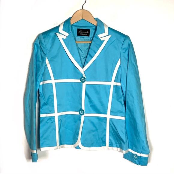 Giancarlo Ferrari vintage blue and white blazer suit jacket size 8 - Picture 1 of 5